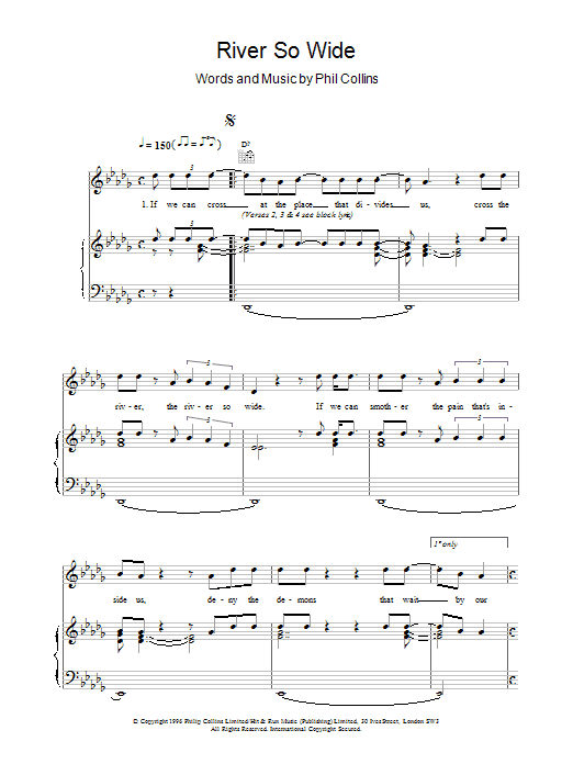 Phil Collins River So Wide Sheet Music Notes & Chords for Piano, Vocal & Guitar (Right-Hand Melody) - Download or Print PDF