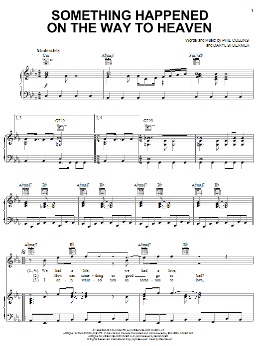 Phil Collins Something Happened On The Way To Heaven Sheet Music Notes & Chords for Piano, Vocal & Guitar (Right-Hand Melody) - Download or Print PDF