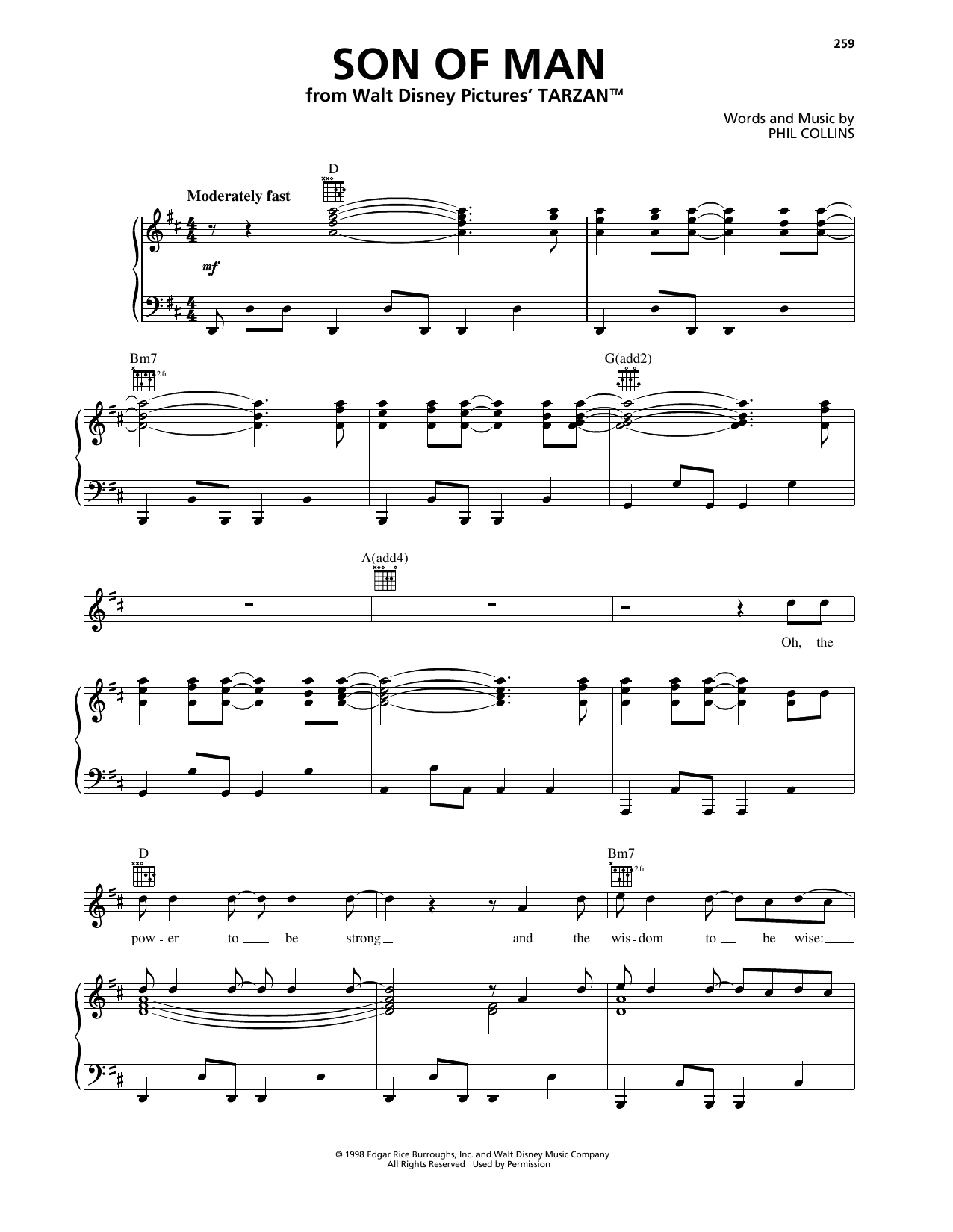 Phil Collins Son Of Man* (from Tarzan) Sheet Music Notes & Chords for Piano, Vocal & Guitar Chords (Right-Hand Melody) - Download or Print PDF