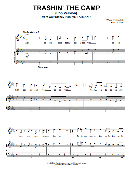 Phil Collins Trashin' The Camp (Pop Version) sheet music notes and chords. Download Printable PDF.