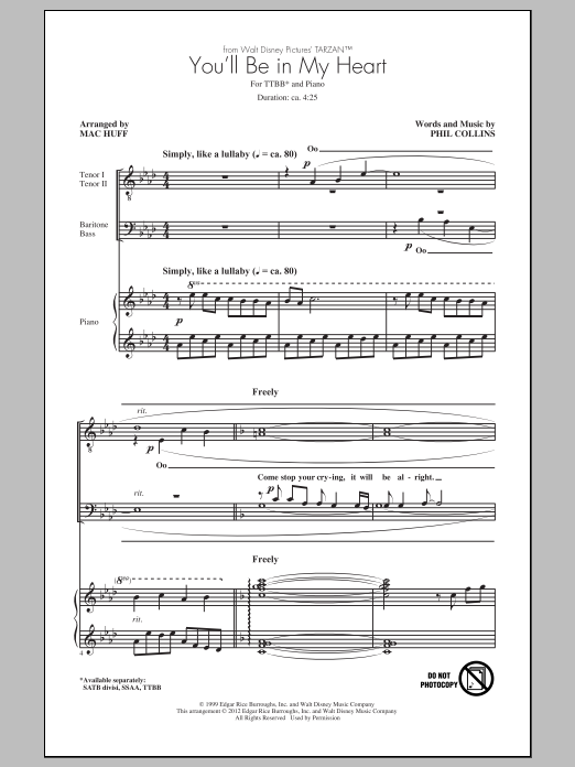 Phil Collins You'll Be In My Heart (arr. Mac Huff) Sheet Music Notes & Chords for SSA - Download or Print PDF