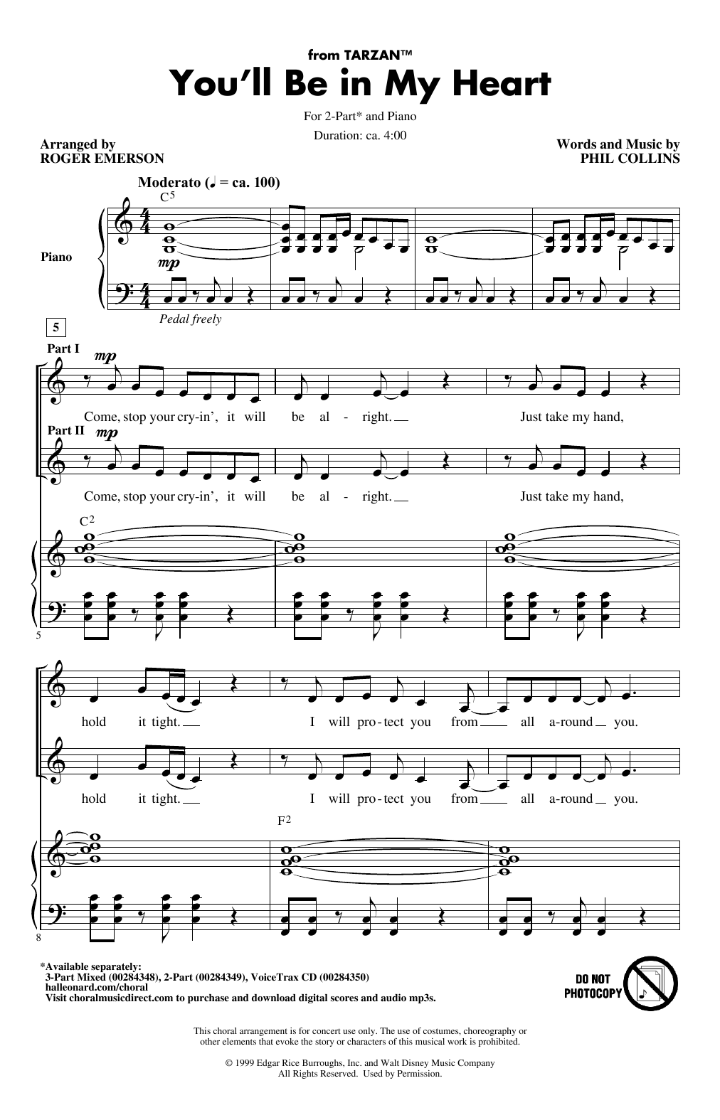 Phil Collins You'll Be In My Heart (from Tarzan) (arr. Roger Emerson) Sheet Music Notes & Chords for 2-Part Choir - Download or Print PDF