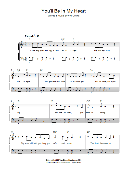 Phil Collins You'll Be In My Heart Sheet Music Notes & Chords for Tenor Saxophone - Download or Print PDF