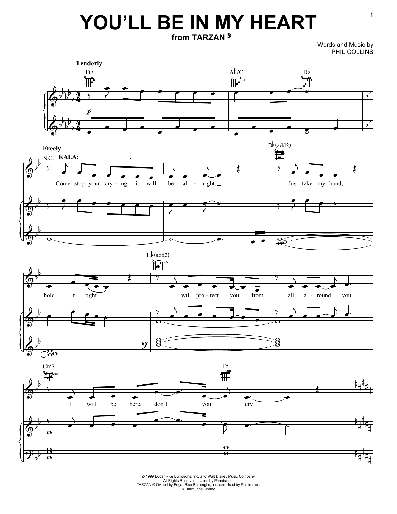 Phil Collins You'll Be In My Heart Sheet Music Notes & Chords for Piano & Vocal - Download or Print PDF