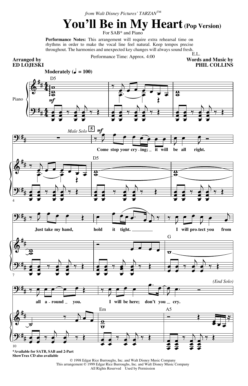 Phil Collins You'll Be In My Heart (Pop Version) (from Disney's Tarzan) (arr. Ed Lojeski) Sheet Music Notes & Chords for 2-Part Choir - Download or Print PDF