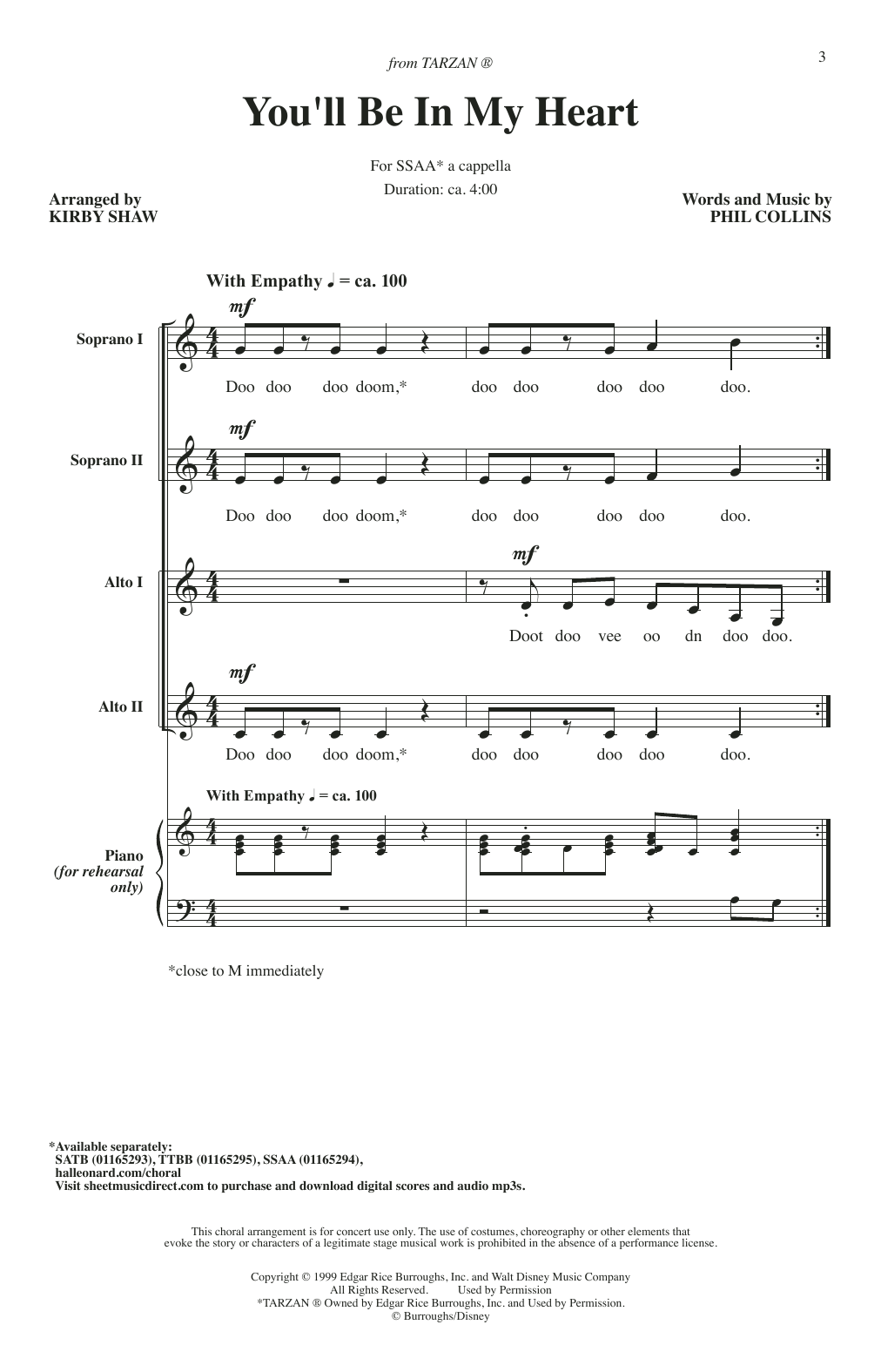 Phil Collins You'll Be In My Heart (Pop Version) (from Tarzan) (arr. Kirby Shaw) Sheet Music Notes & Chords for SATB Choir - Download or Print PDF