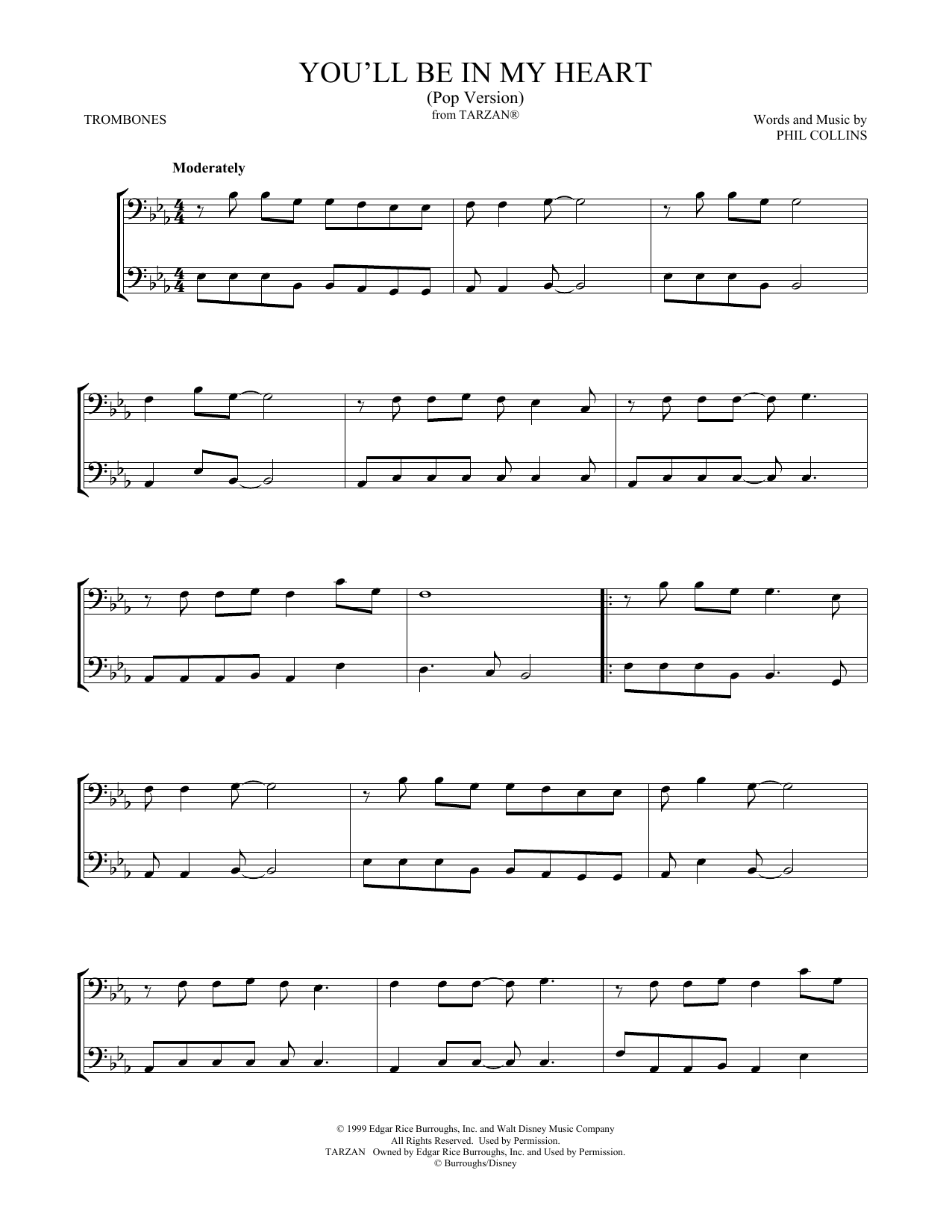 Phil Collins You'll Be In My Heart (Pop Version) (from Tarzan) (arr. Mark Phillips) Sheet Music Notes & Chords for Trumpet Duet - Download or Print PDF