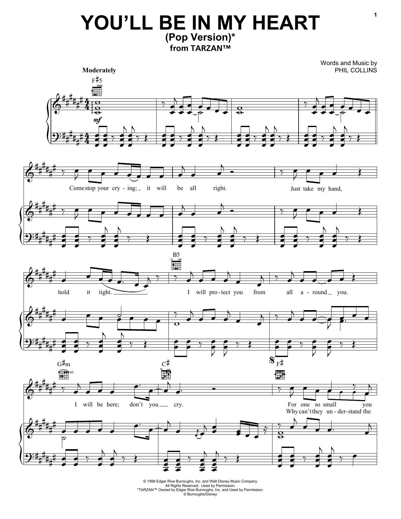 Phil Collins You'll Be In My Heart (Pop Version) Sheet Music Notes & Chords for Real Book – Melody, Lyrics & Chords - Download or Print PDF