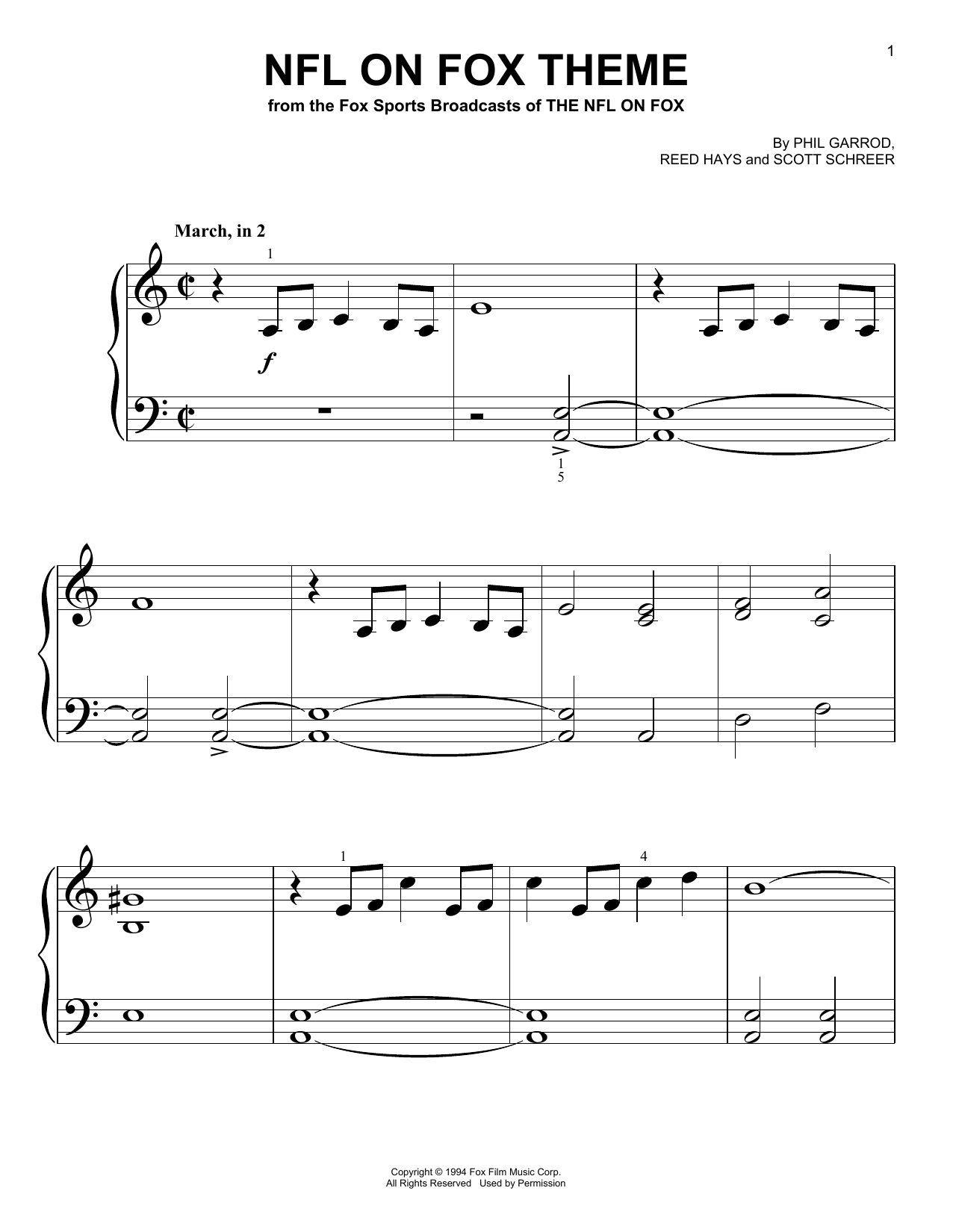 Phil Garrod NFL On Fox Theme Sheet Music Notes & Chords for Piano - Download or Print PDF
