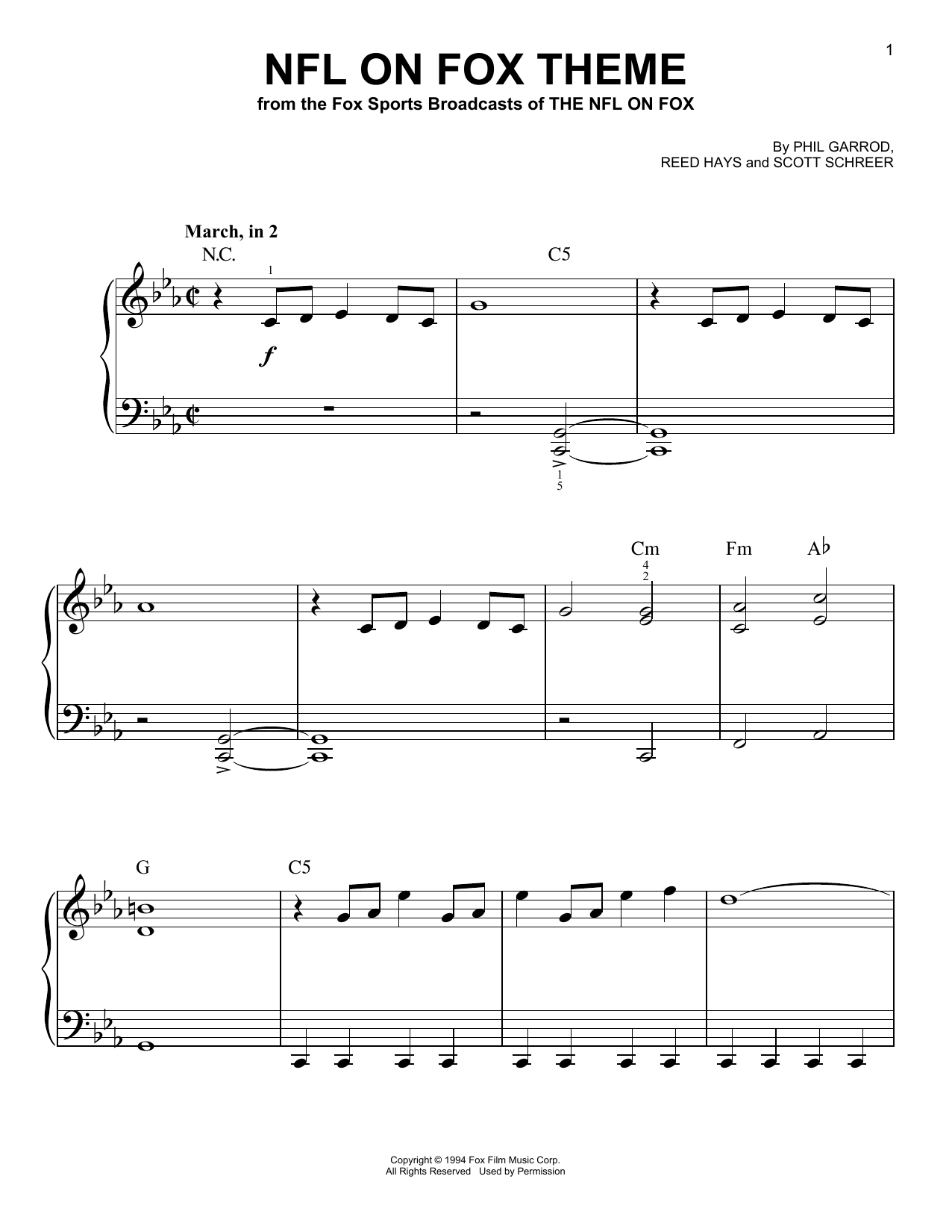 Phil Garrod, Reed Hayes and Scott Schreer NFL On Fox Theme Sheet Music Notes & Chords for Very Easy Piano - Download or Print PDF