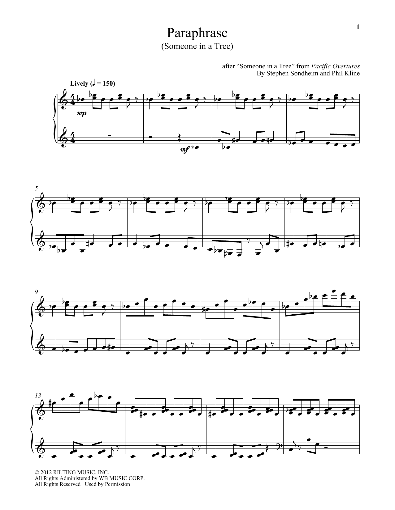 Phil Kline Paraphrase (Someone In A Tree) Sheet Music Notes & Chords for Piano - Download or Print PDF