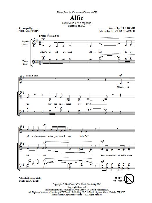 Phil Mattson Alfie Sheet Music Notes & Chords for SSA - Download or Print PDF