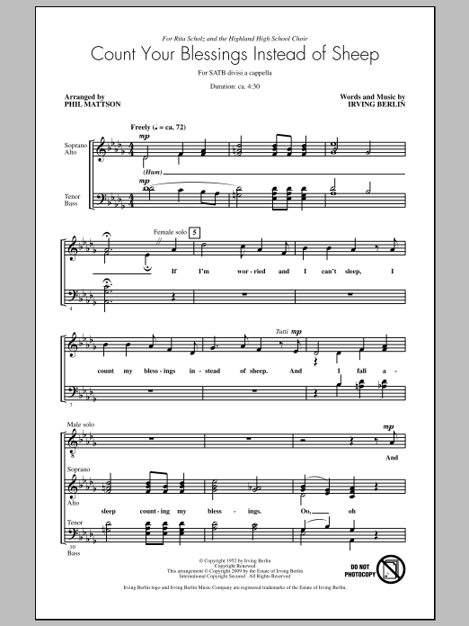 Phil Mattson Count Your Blessings Instead Of Sheep Sheet Music Notes & Chords for SATB - Download or Print PDF