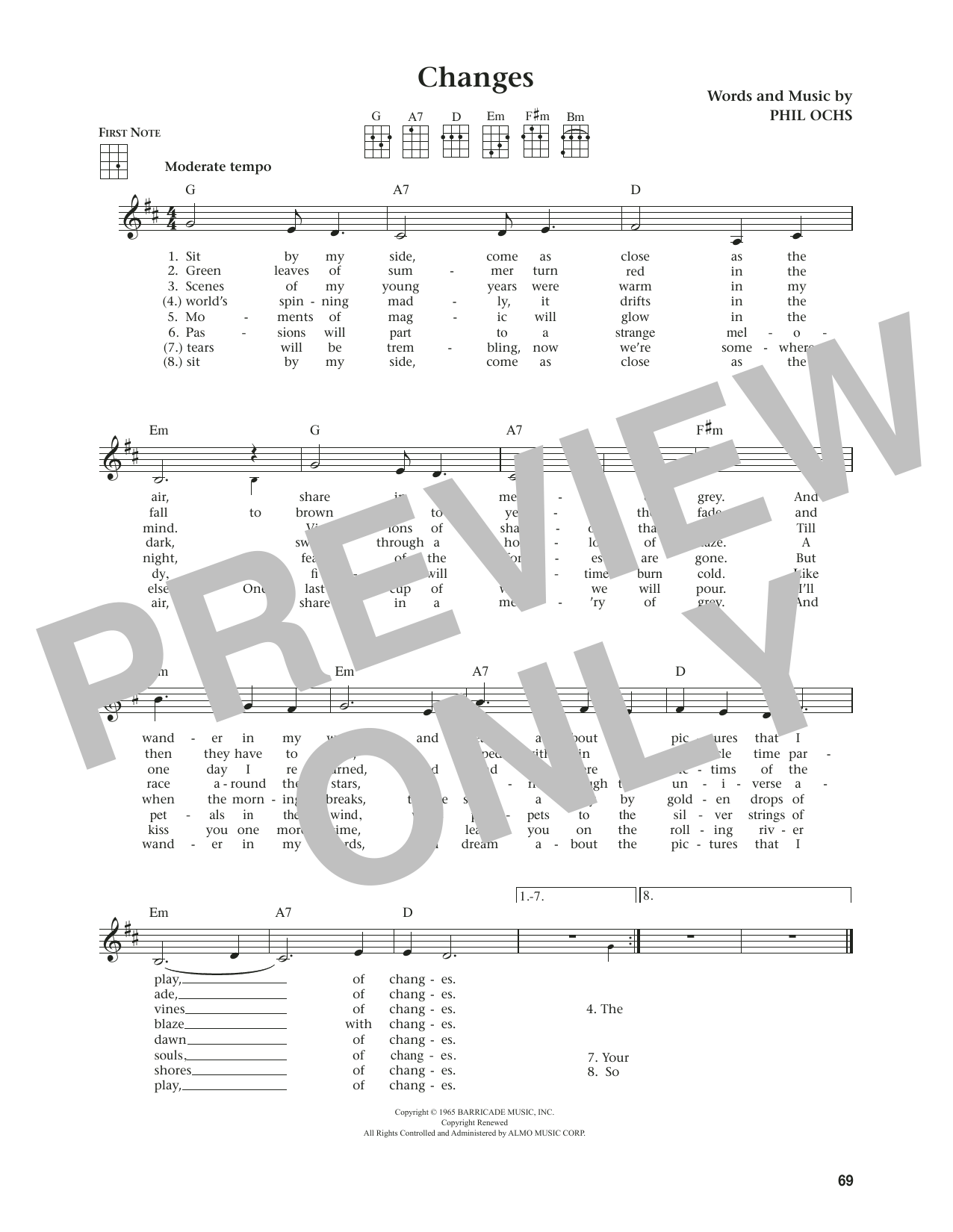 Phil Ochs Changes (from The Daily Ukulele) (arr. Jim Beloff) Sheet Music Notes & Chords for Ukulele - Download or Print PDF