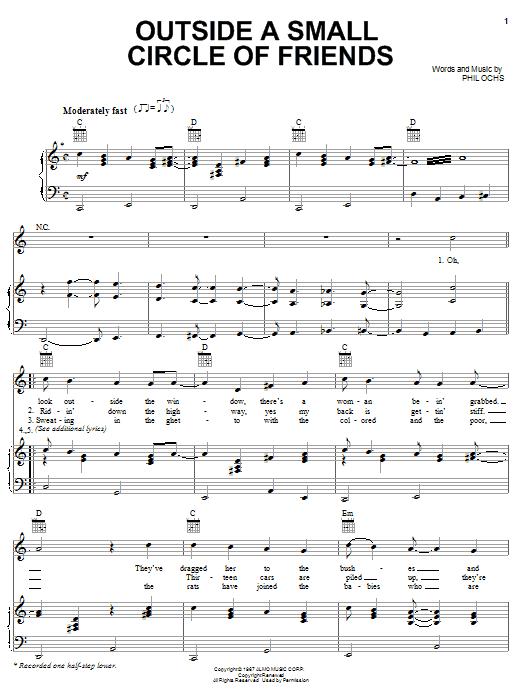 Phil Ochs Outside Of A Small Circle Of Friends Sheet Music Notes & Chords for Piano, Vocal & Guitar (Right-Hand Melody) - Download or Print PDF