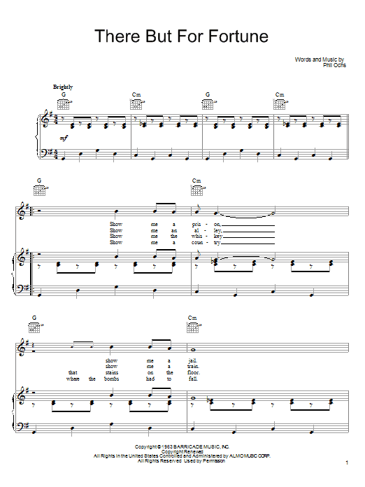 Phil Ochs There But For Fortune Sheet Music Notes & Chords for Piano, Vocal & Guitar (Right-Hand Melody) - Download or Print PDF