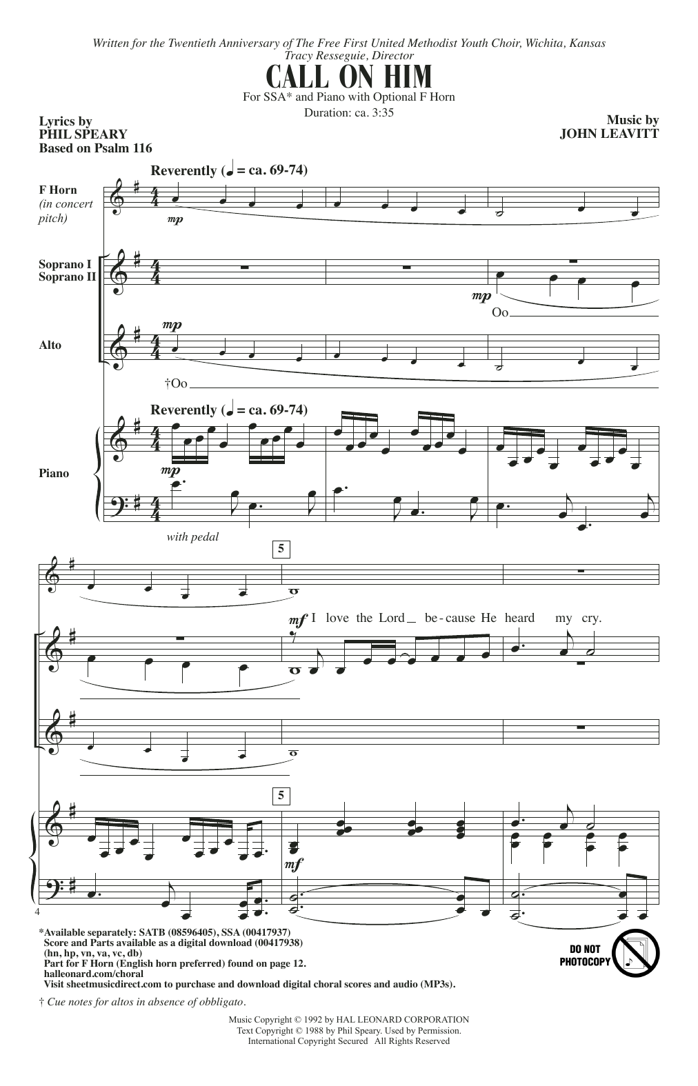 Phil Speary and John Leavitt Call On Him Sheet Music Notes & Chords for SSA Choir - Download or Print PDF