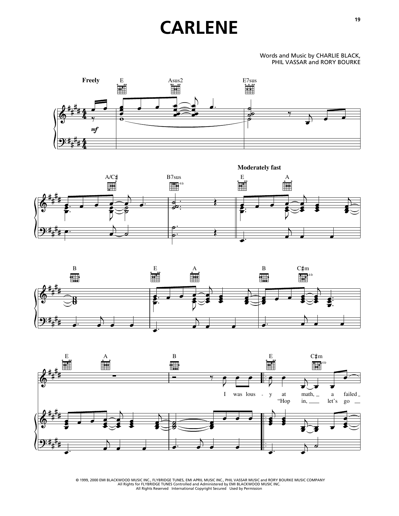 Phil Vassar Carlene Sheet Music Notes & Chords for Piano, Vocal & Guitar Chords (Right-Hand Melody) - Download or Print PDF