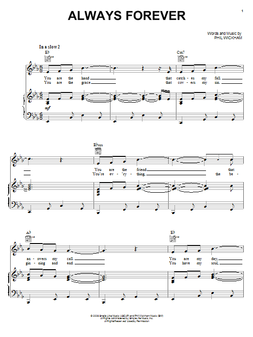 Phil Wickham Always Forever Sheet Music Notes & Chords for Piano, Vocal & Guitar (Right-Hand Melody) - Download or Print PDF