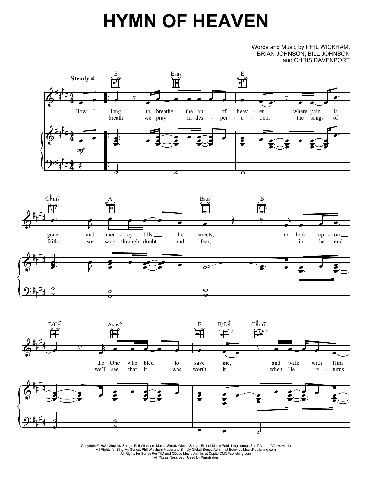 Phil Wickham Hymn Of Heaven Sheet Music Notes & Chords for Piano, Vocal & Guitar Chords (Right-Hand Melody) - Download or Print PDF