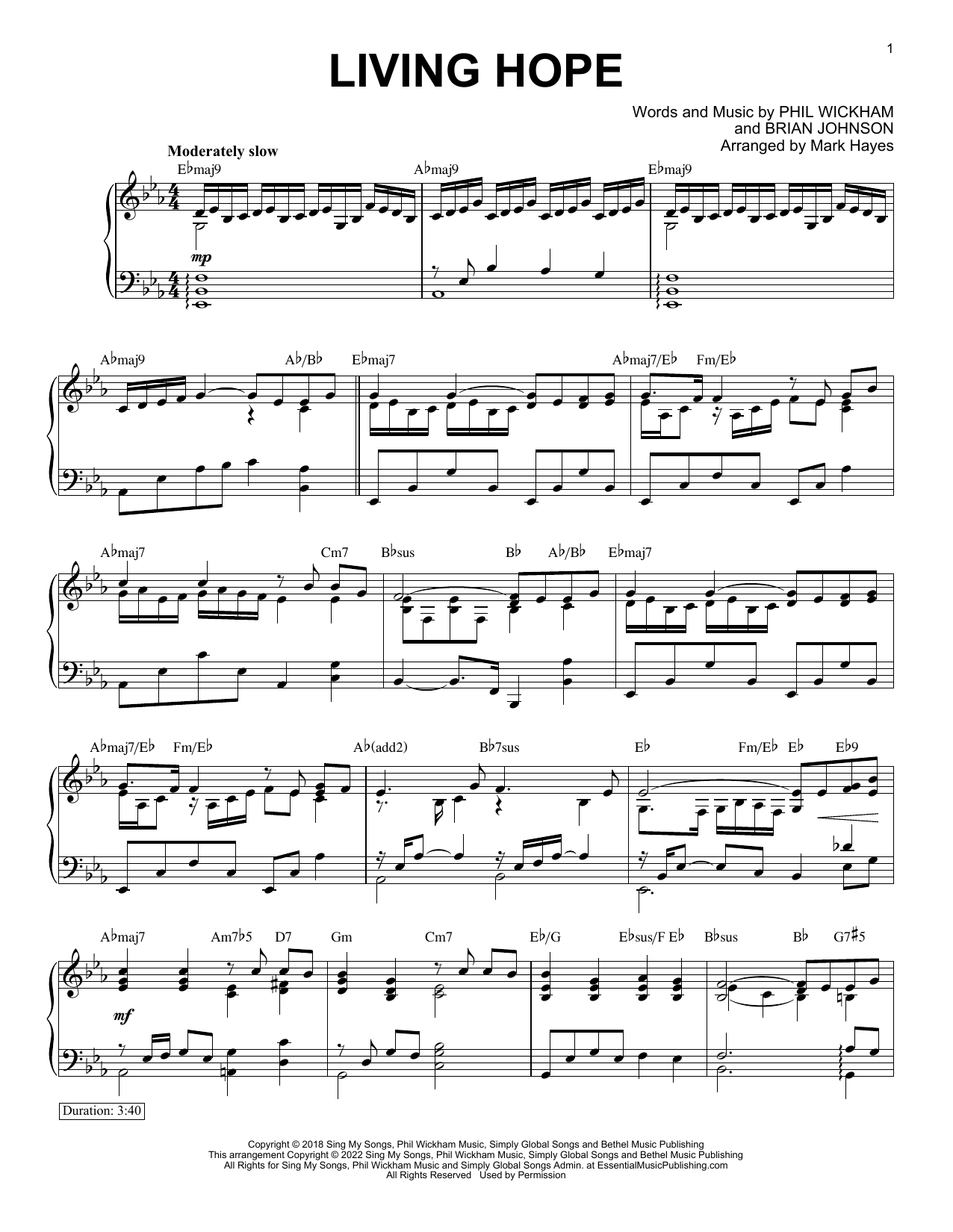 Phil Wickham Living Hope (arr. Mark Hayes) Sheet Music Notes & Chords for Piano Solo - Download or Print PDF