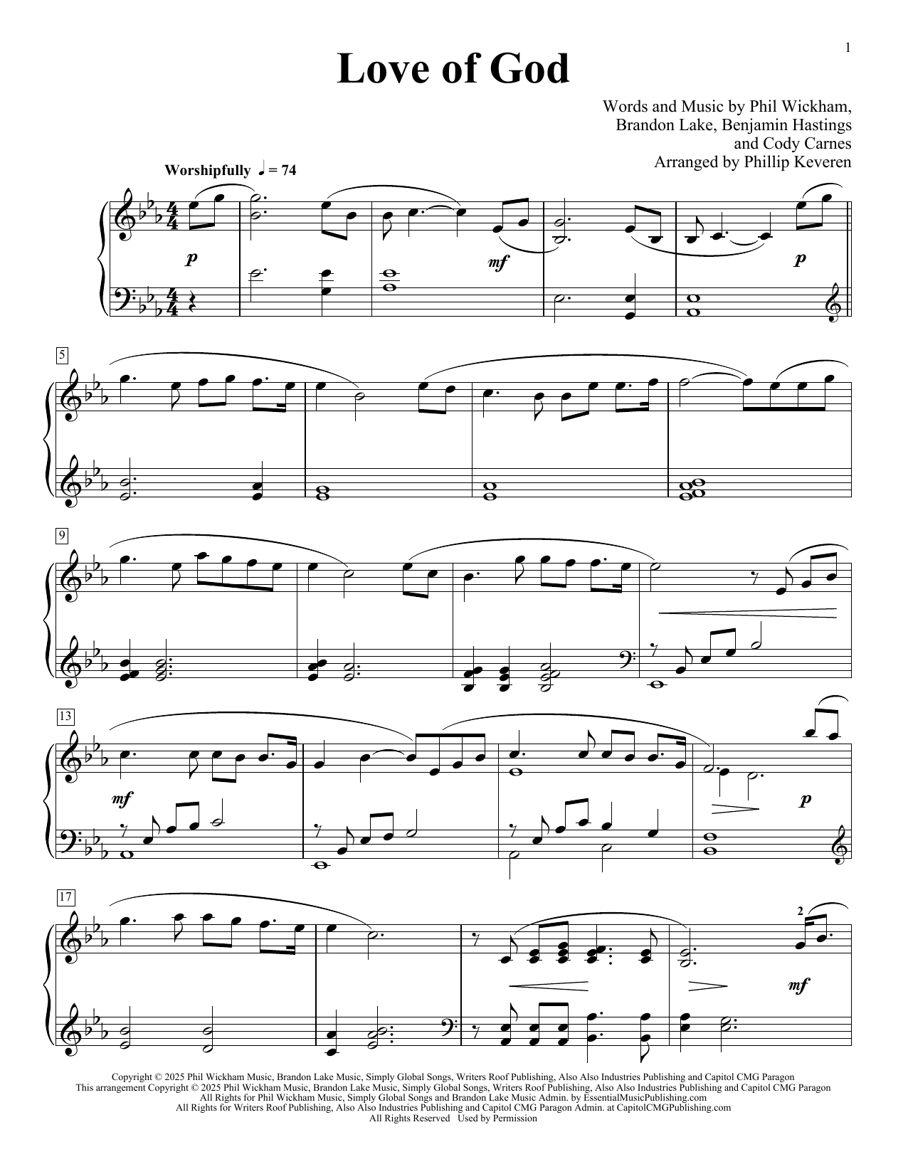 Phil Wickham Love Of God (arr. Phillip Keveren) Sheet Music Notes & Chords for Piano Solo - Download or Print PDF
