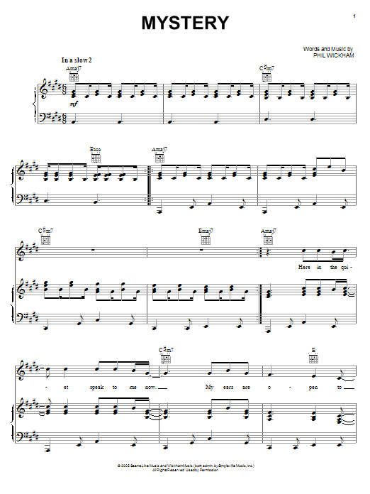 Phil Wickham Mystery Sheet Music Notes & Chords for Piano, Vocal & Guitar (Right-Hand Melody) - Download or Print PDF