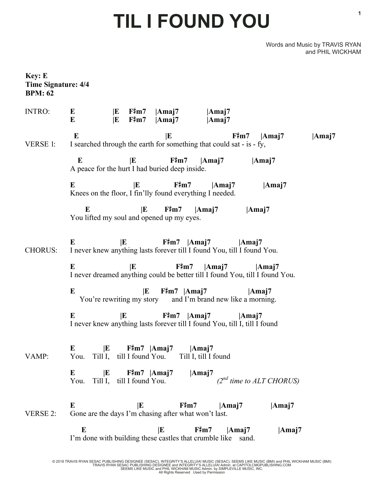 Phil Wickham Til I Found You Sheet Music Notes & Chords for Lead Sheet / Fake Book - Download or Print PDF