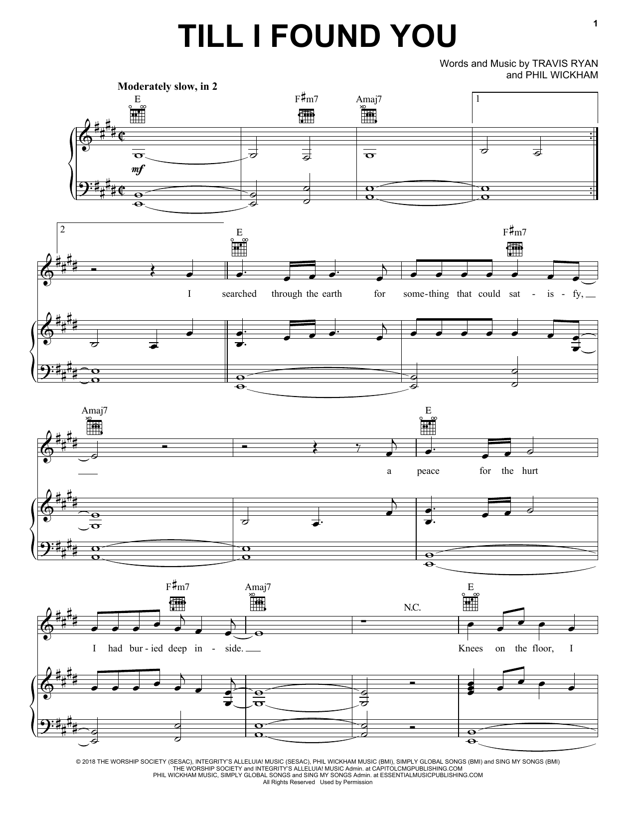 Phil Wickham Till I Found You Sheet Music Notes & Chords for Piano, Vocal & Guitar (Right-Hand Melody) - Download or Print PDF