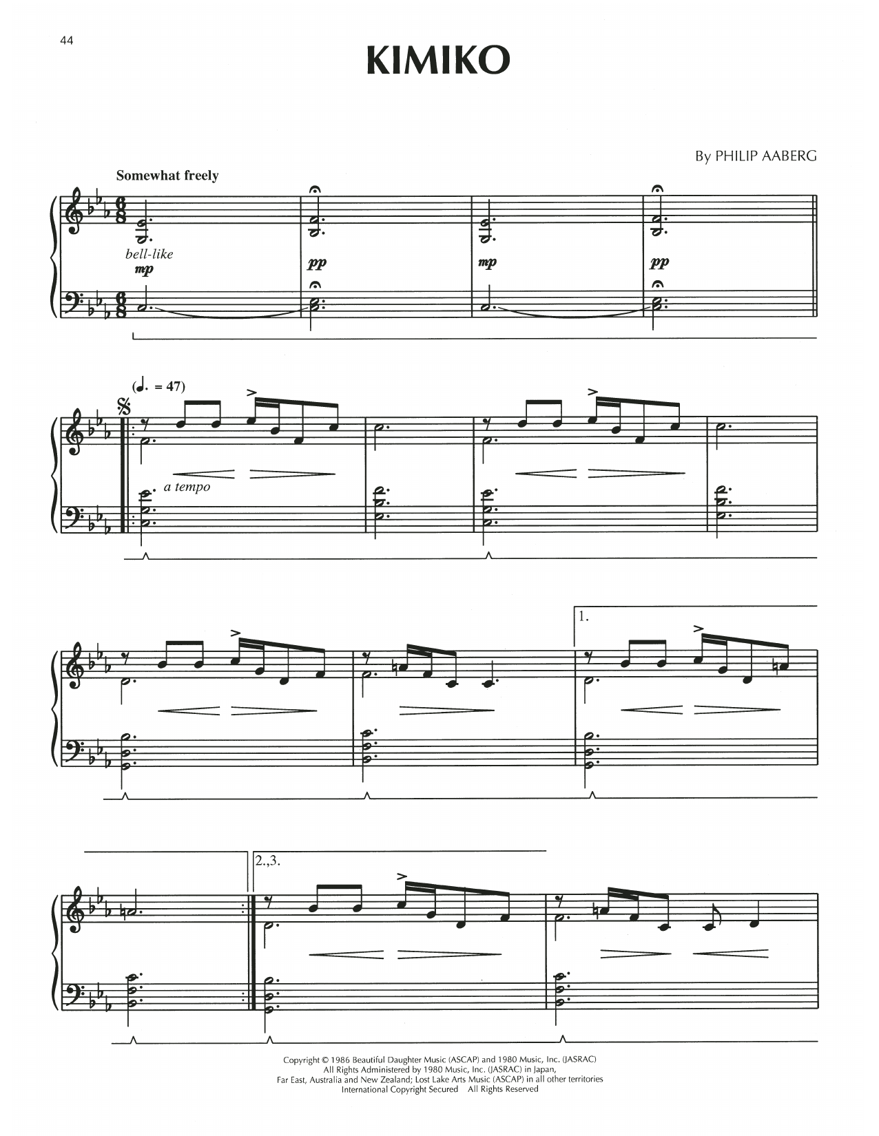 Philip Aaberg Kimiko (from The Story Of Naomi Uemura) Sheet Music Notes & Chords for Piano Solo - Download or Print PDF