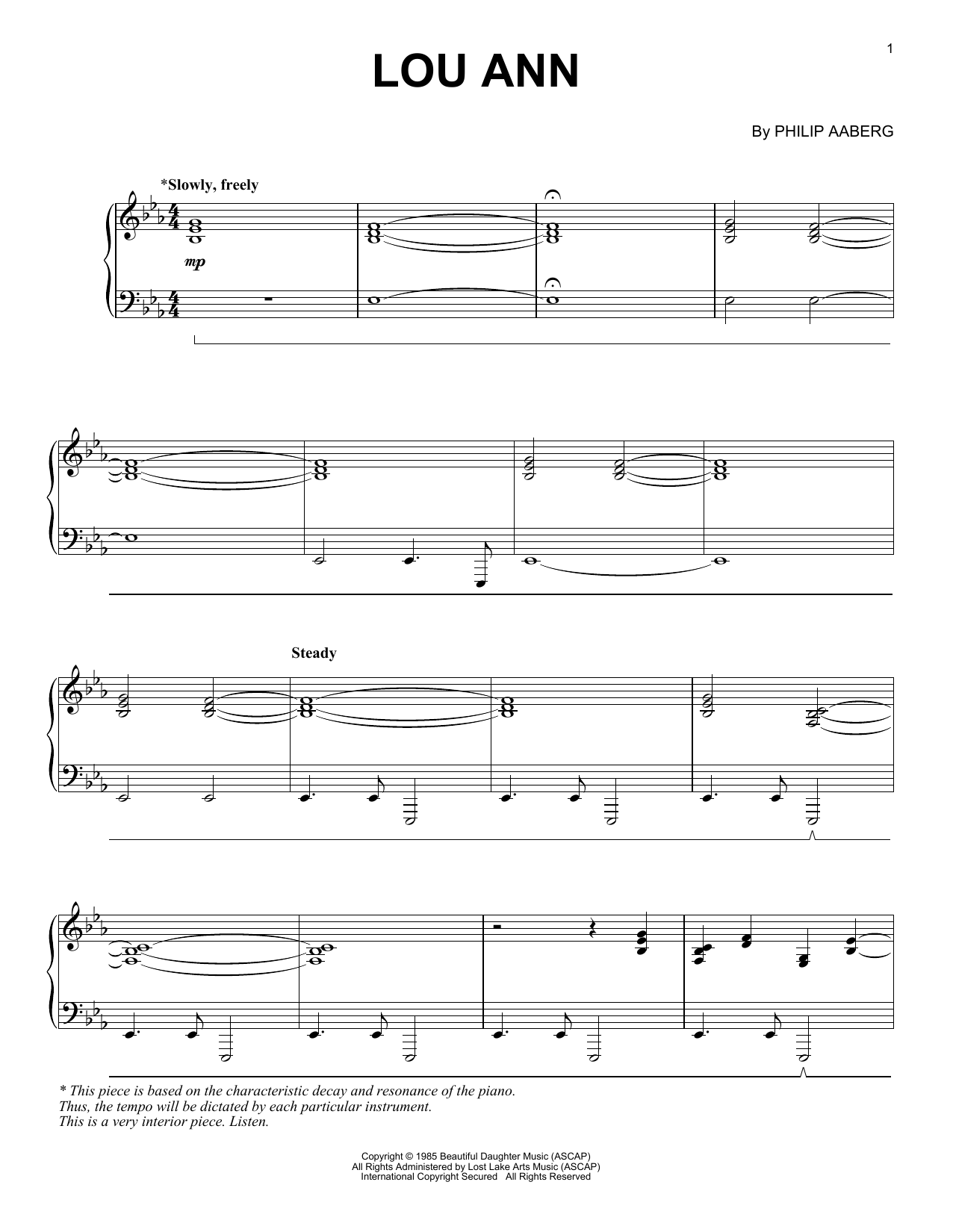 Philip Aaberg Lou Ann Sheet Music Notes & Chords for Piano Solo - Download or Print PDF