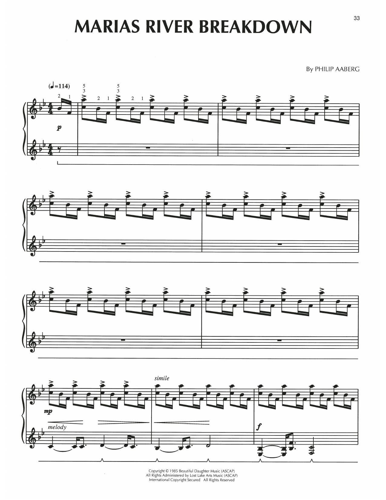 Philip Aaberg Marias River Breakdown Sheet Music Notes & Chords for Piano Solo - Download or Print PDF