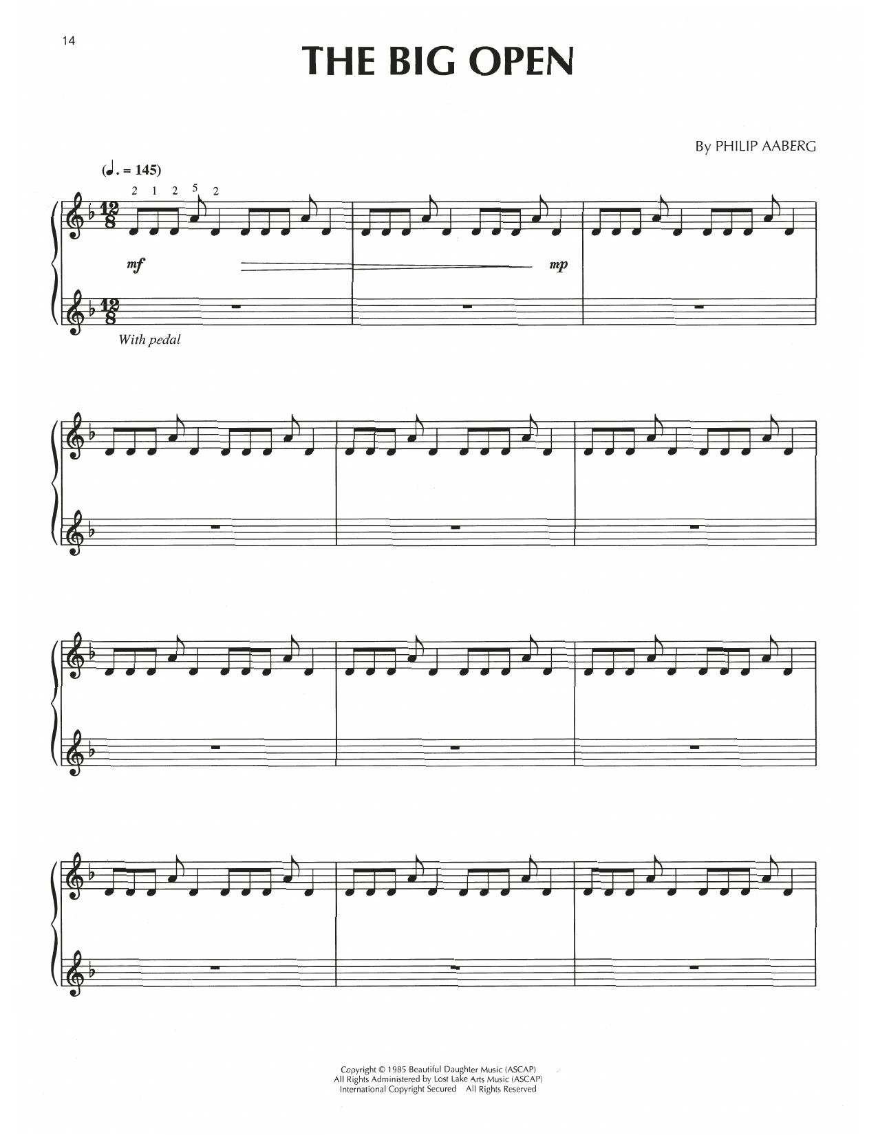 Philip Aaberg The Big Open Sheet Music Notes & Chords for Piano Solo - Download or Print PDF