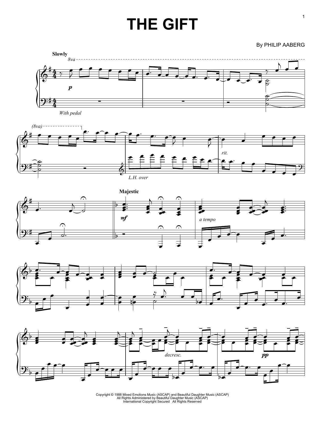 Philip Aaberg The Gift Sheet Music Notes & Chords for Piano Solo - Download or Print PDF