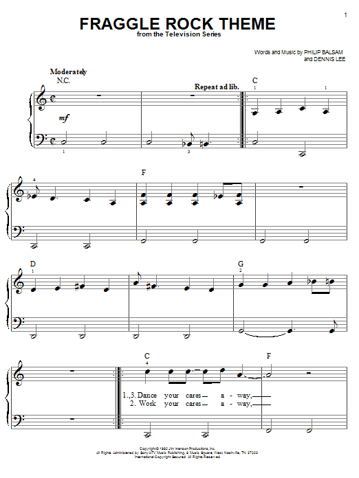 Philip Balsam Fraggle Rock Theme Sheet Music Notes & Chords for Piano, Vocal & Guitar (Right-Hand Melody) - Download or Print PDF