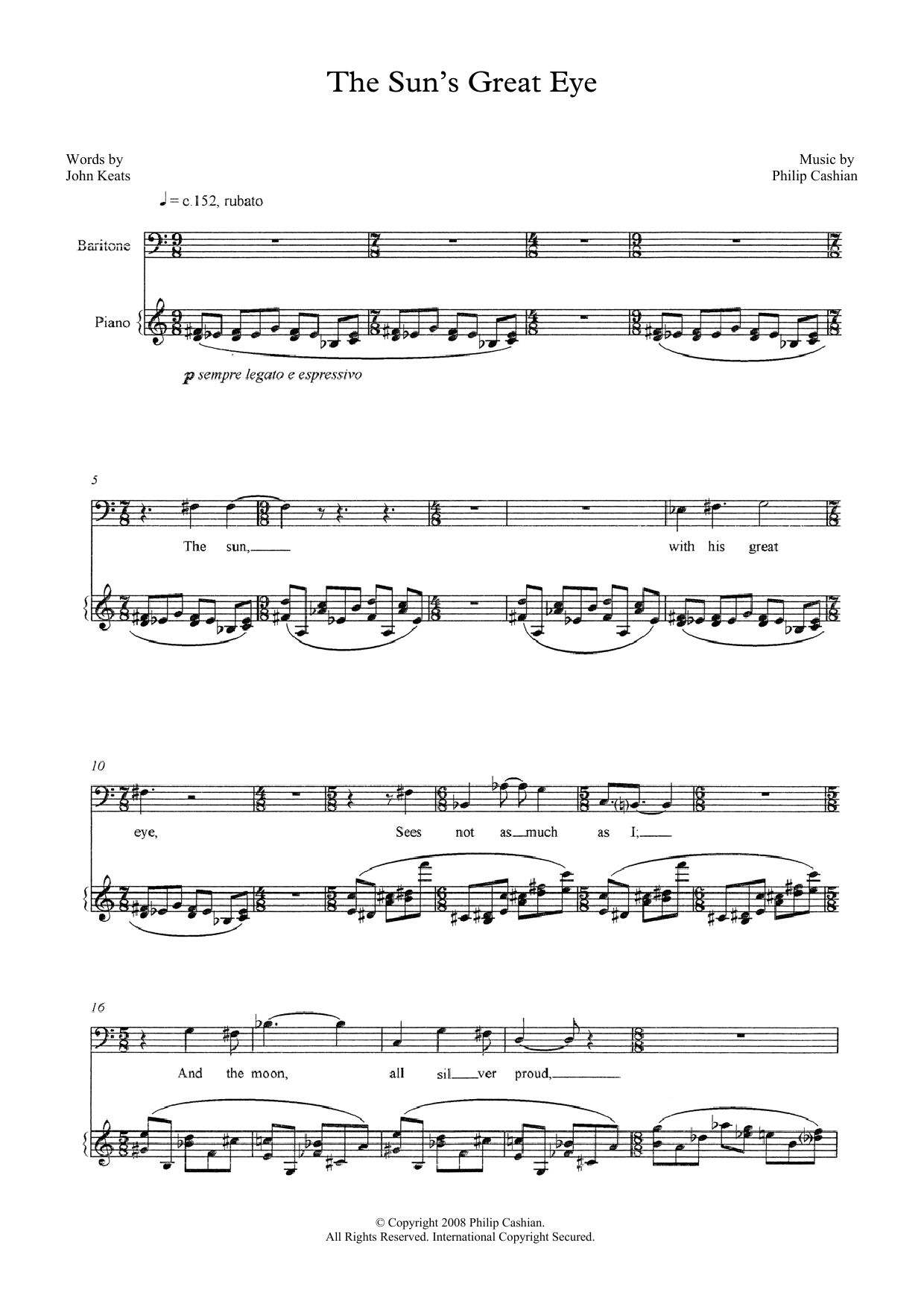 Philip Cashian The Sun's Great Eye (for baritone and piano) Sheet Music Notes & Chords for Piano & Vocal - Download or Print PDF