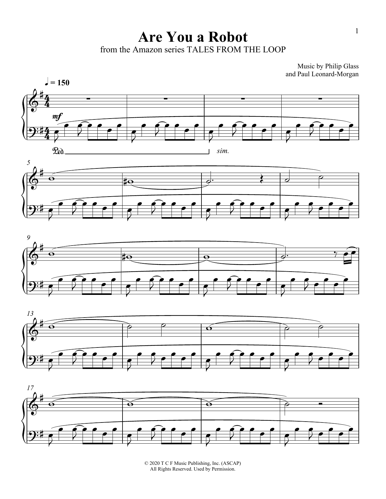 Philip Glass and Paul Leonard-Morgan Are You A Robot (from Tales From The Loop) Sheet Music Notes & Chords for Piano Solo - Download or Print PDF