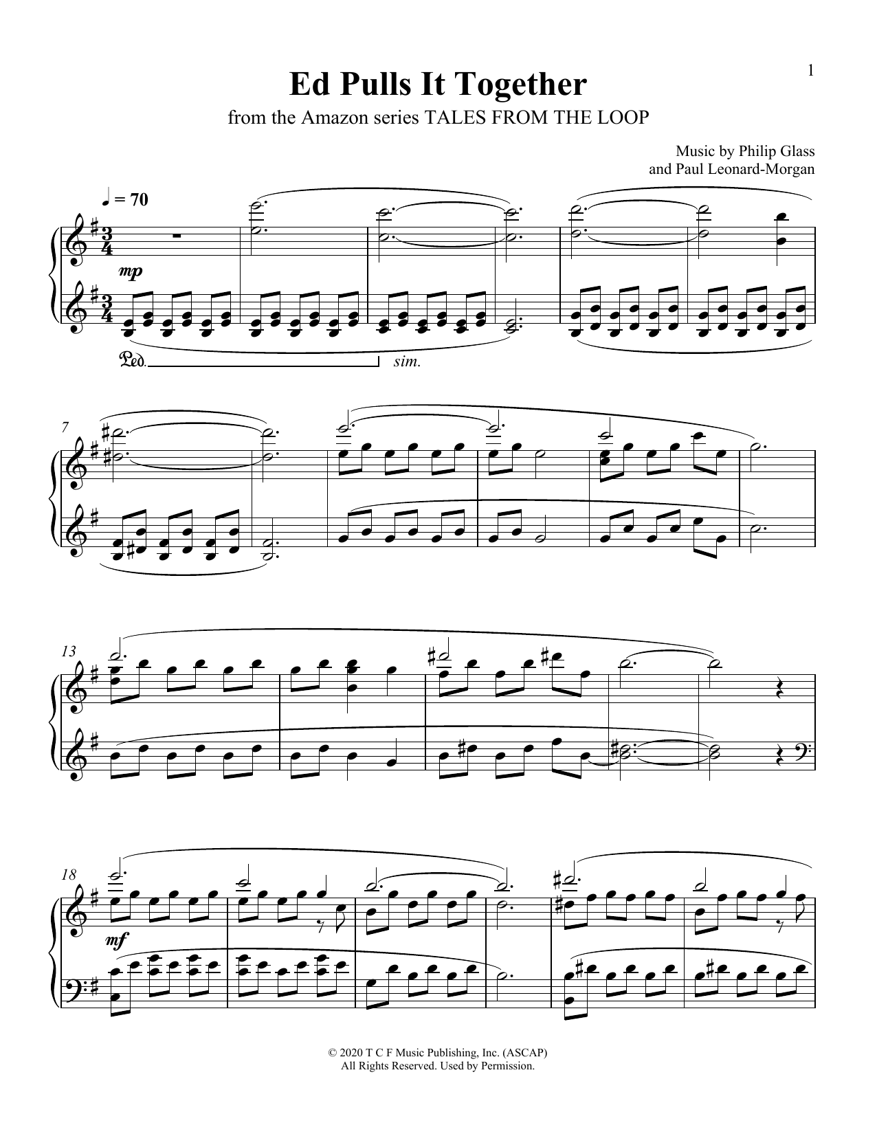 Philip Glass and Paul Leonard-Morgan Ed Pulls It Together (from Tales From The Loop) Sheet Music Notes & Chords for Piano Solo - Download or Print PDF