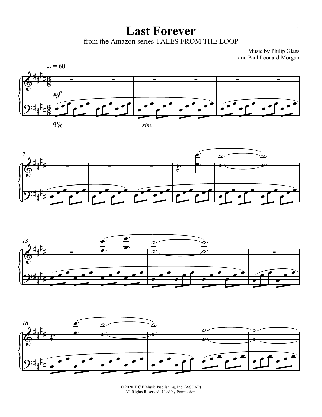 Philip Glass and Paul Leonard-Morgan Last Forever (from Tales From The Loop) Sheet Music Notes & Chords for Piano Solo - Download or Print PDF