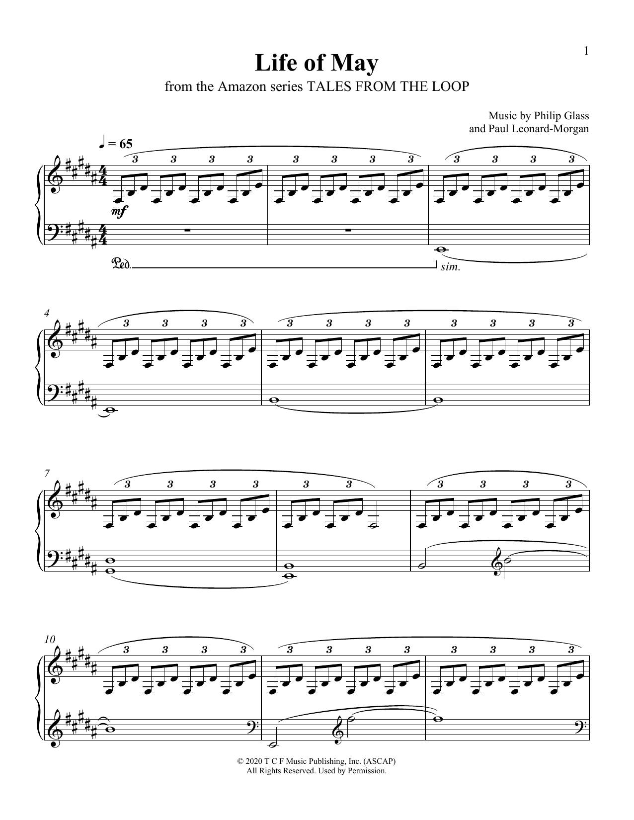Philip Glass and Paul Leonard-Morgan Life Of May (from Tales From The Loop) Sheet Music Notes & Chords for Piano Solo - Download or Print PDF