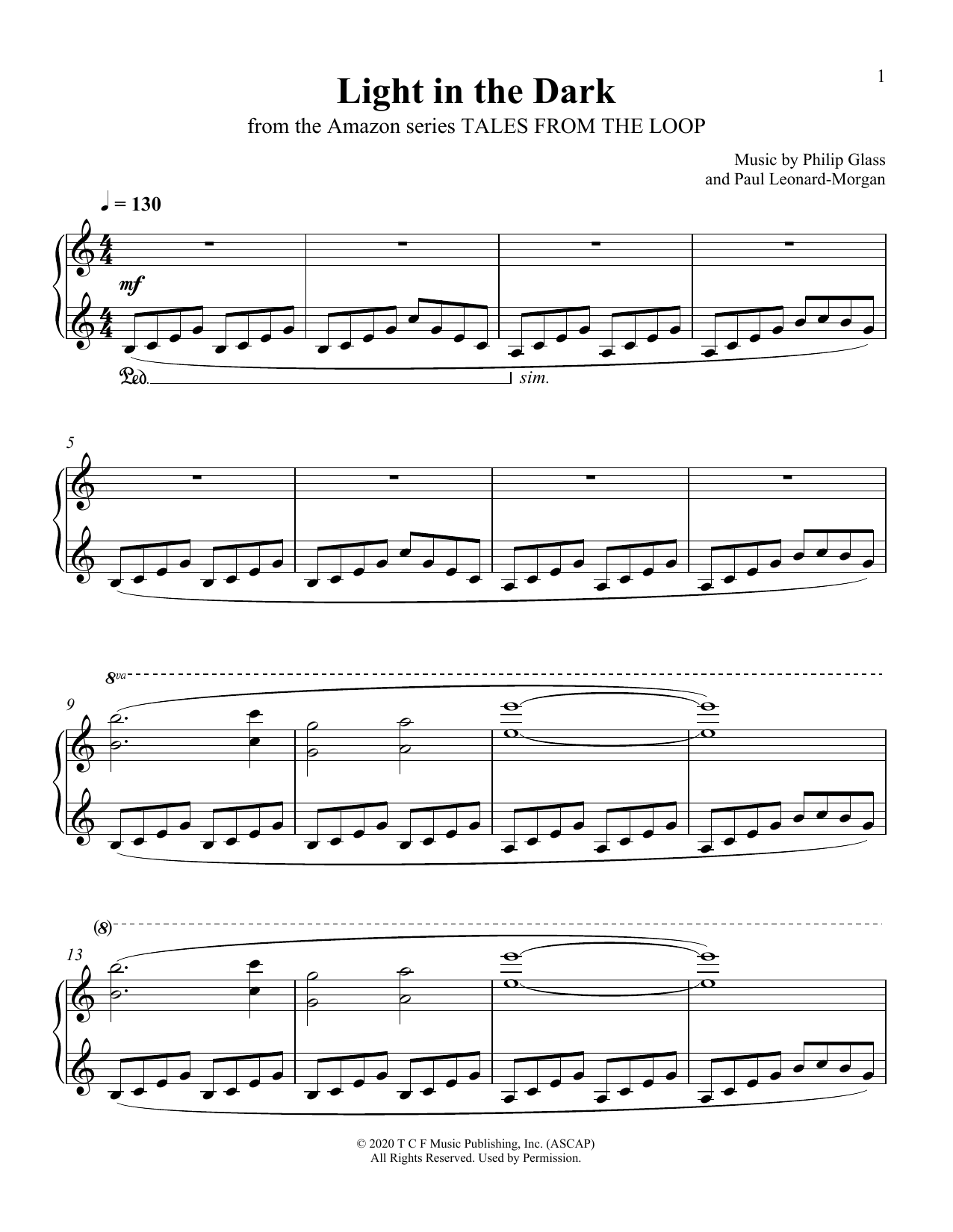 Philip Glass and Paul Leonard-Morgan Light In The Dark (from Tales From The Loop) Sheet Music Notes & Chords for Piano Solo - Download or Print PDF
