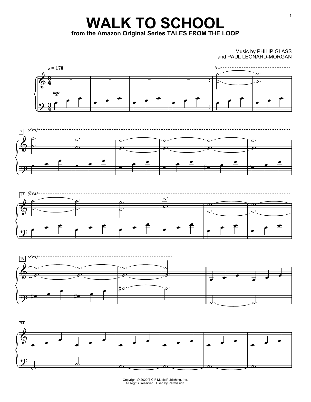 Philip Glass and Paul Leonard-Morgan Walk To School (from Tales from the Loop) Sheet Music Notes & Chords for Piano Solo - Download or Print PDF