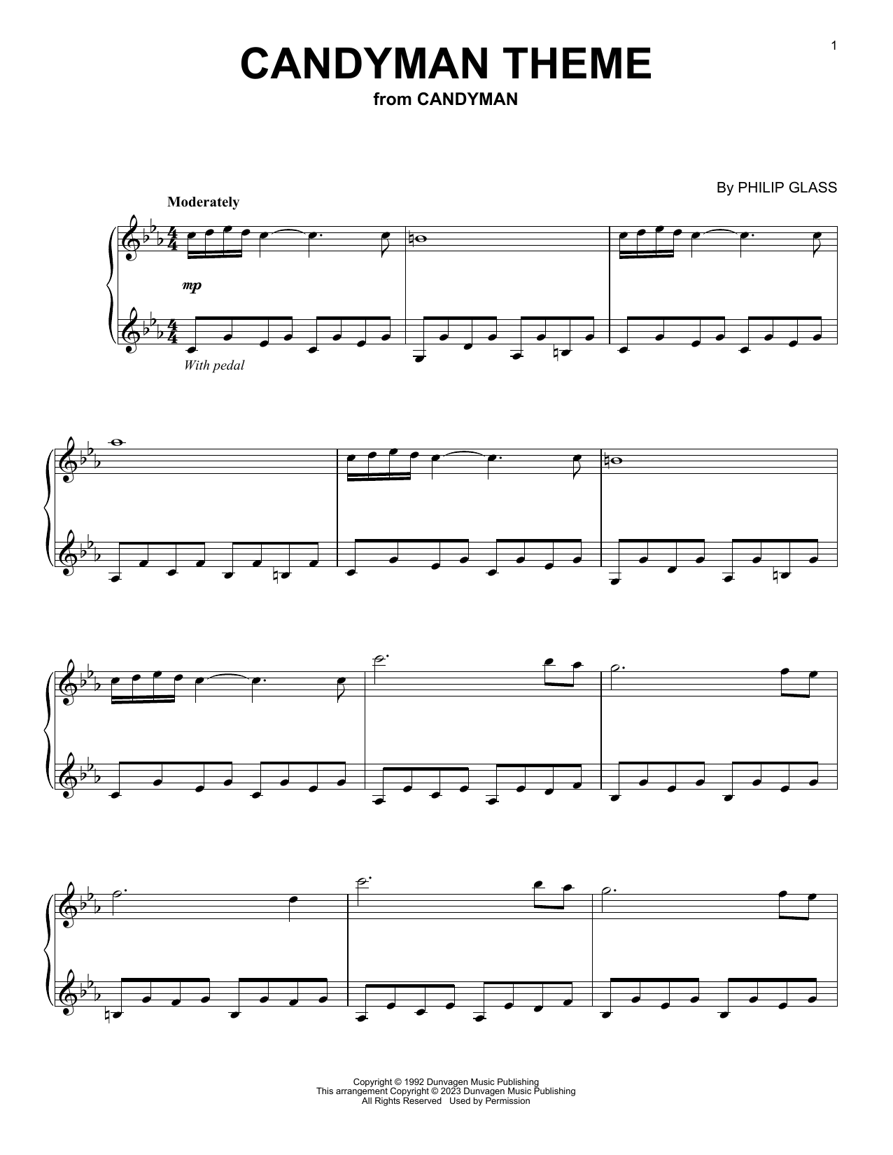 Philip Glass Candyman Theme (from Candyman) Sheet Music Notes & Chords for Piano Solo - Download or Print PDF