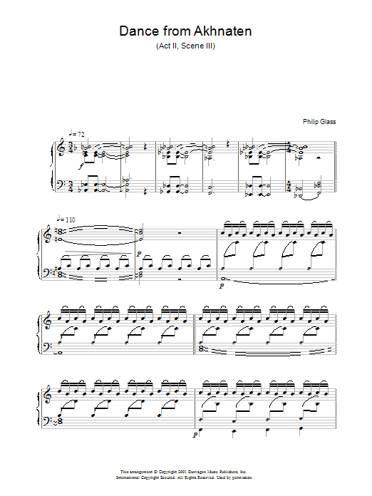 Philip Glass Dance from Akhnaten, Act 2 Scene 3 Sheet Music Notes & Chords for Piano - Download or Print PDF