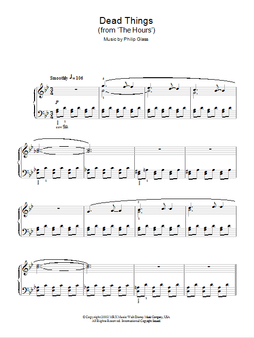 Philip Glass Dead Things (from The Hours) Sheet Music Notes & Chords for Easy Piano - Download or Print PDF