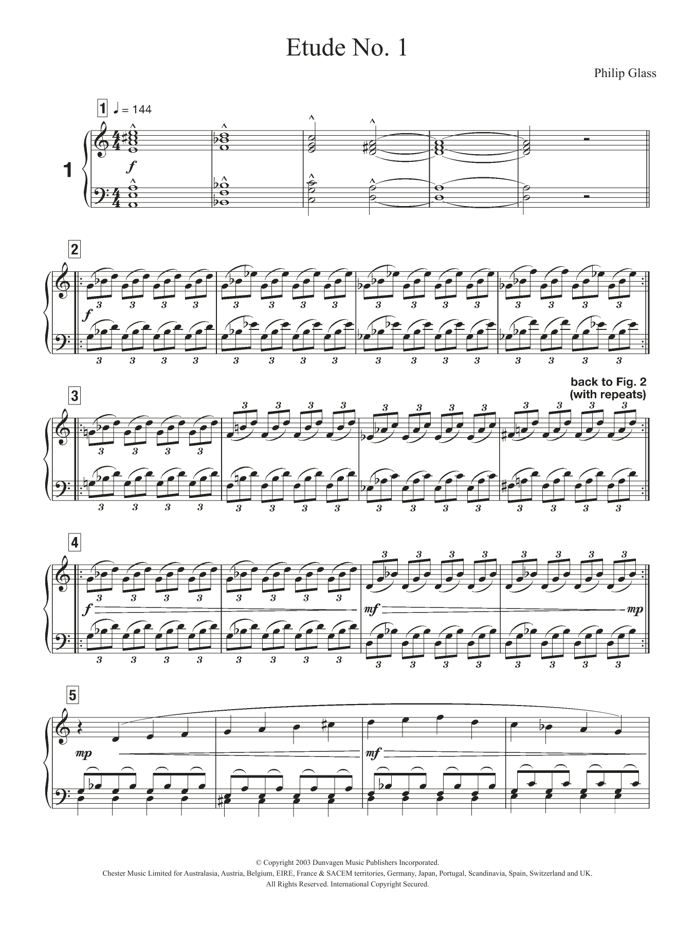Philip Glass Etude No. 1 Sheet Music Notes & Chords for Piano - Download or Print PDF