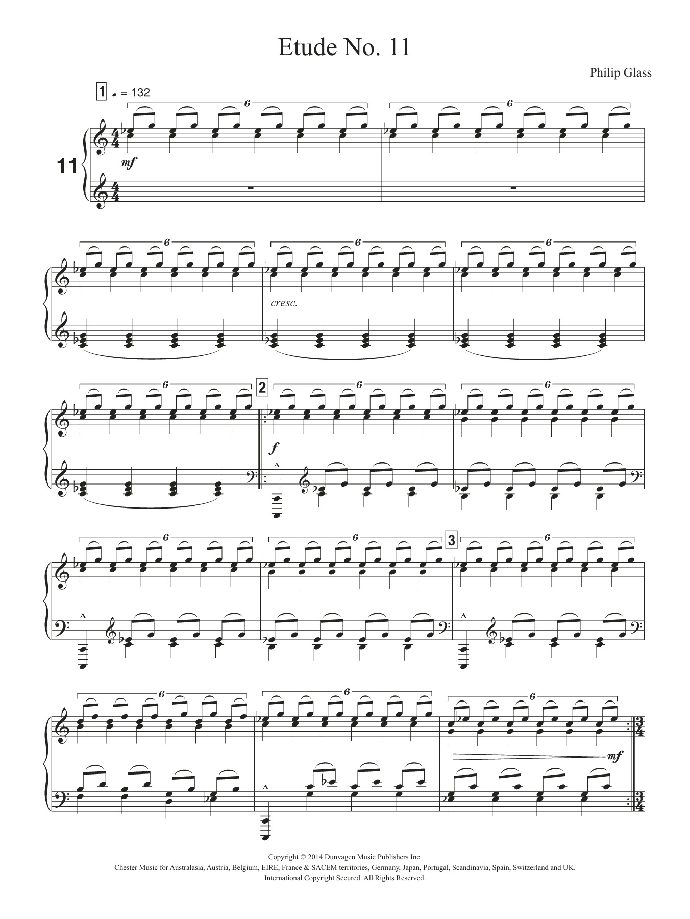 Philip Glass Etude No. 11 Sheet Music Notes & Chords for Piano - Download or Print PDF