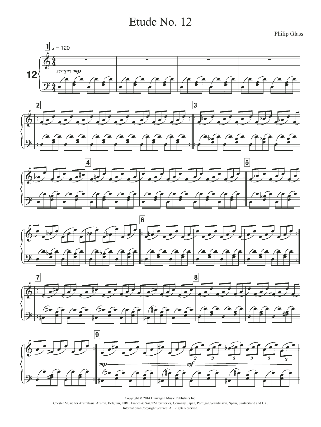 Philip Glass Etude No. 12 Sheet Music Notes & Chords for Piano - Download or Print PDF