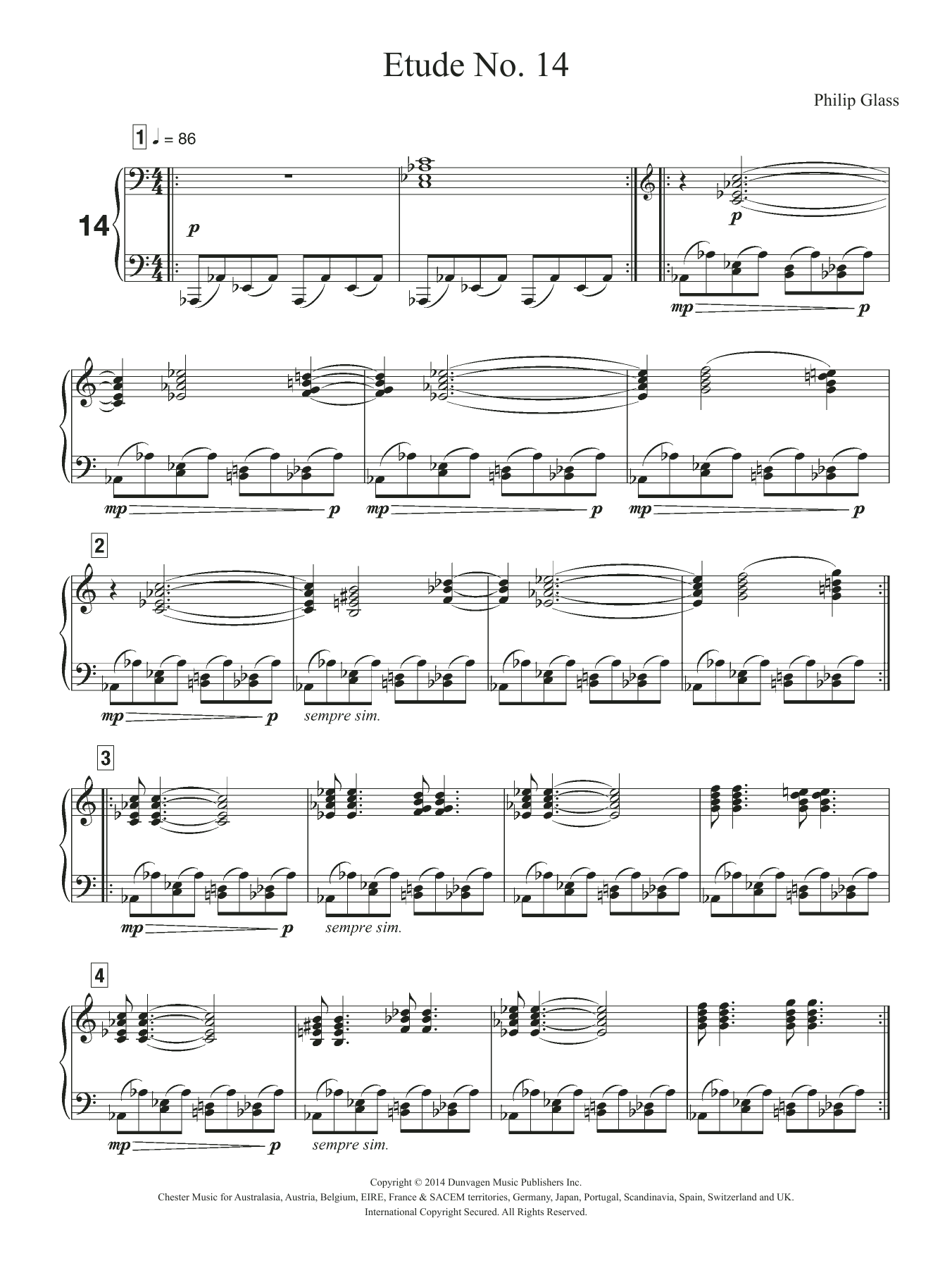 Philip Glass Etude No. 14 Sheet Music Notes & Chords for Piano - Download or Print PDF