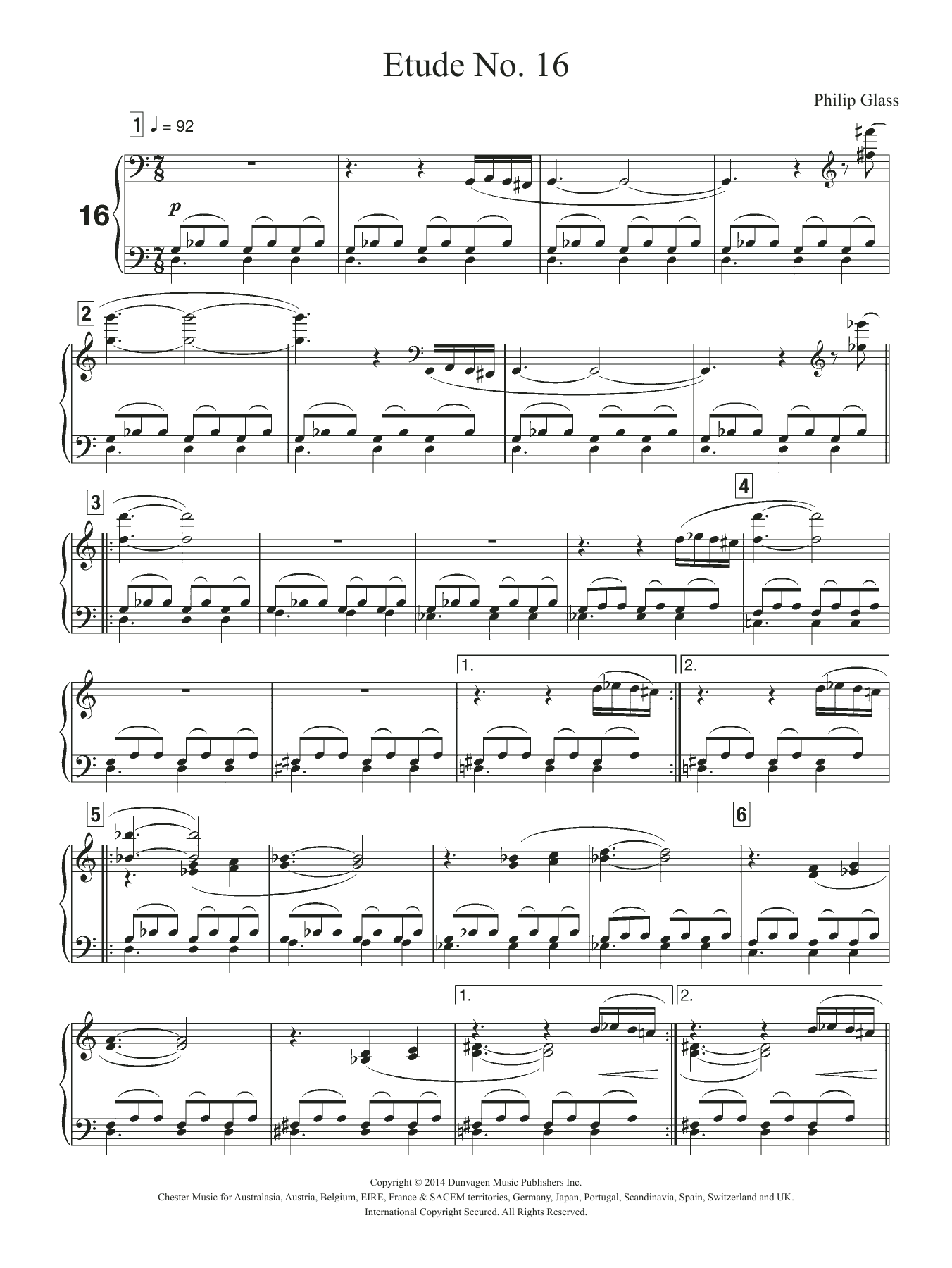 Philip Glass Etude No. 16 Sheet Music Notes & Chords for Piano - Download or Print PDF